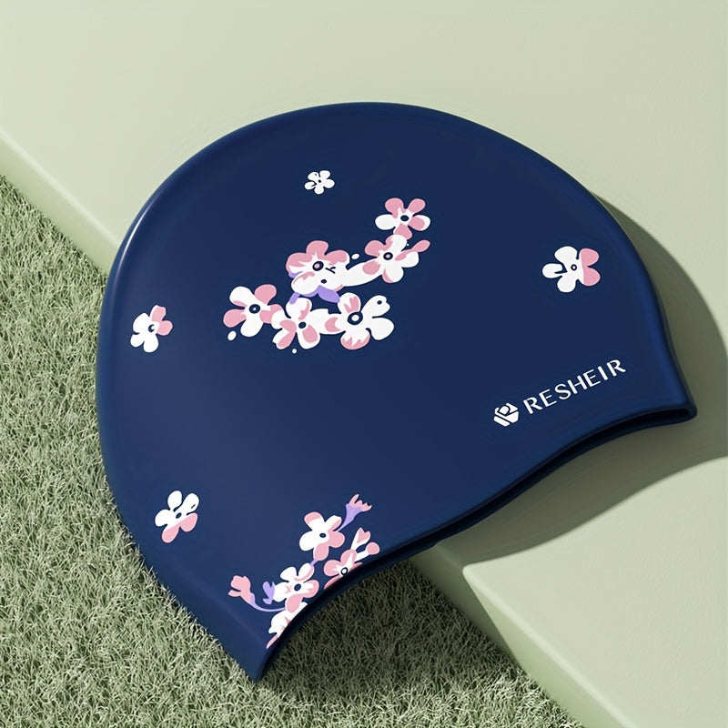 Flower Pattern Silicone Swim Cap, Waterproof, Comfortable