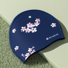 Flower Pattern Silicone Swim Cap, Waterproof, Comfortable