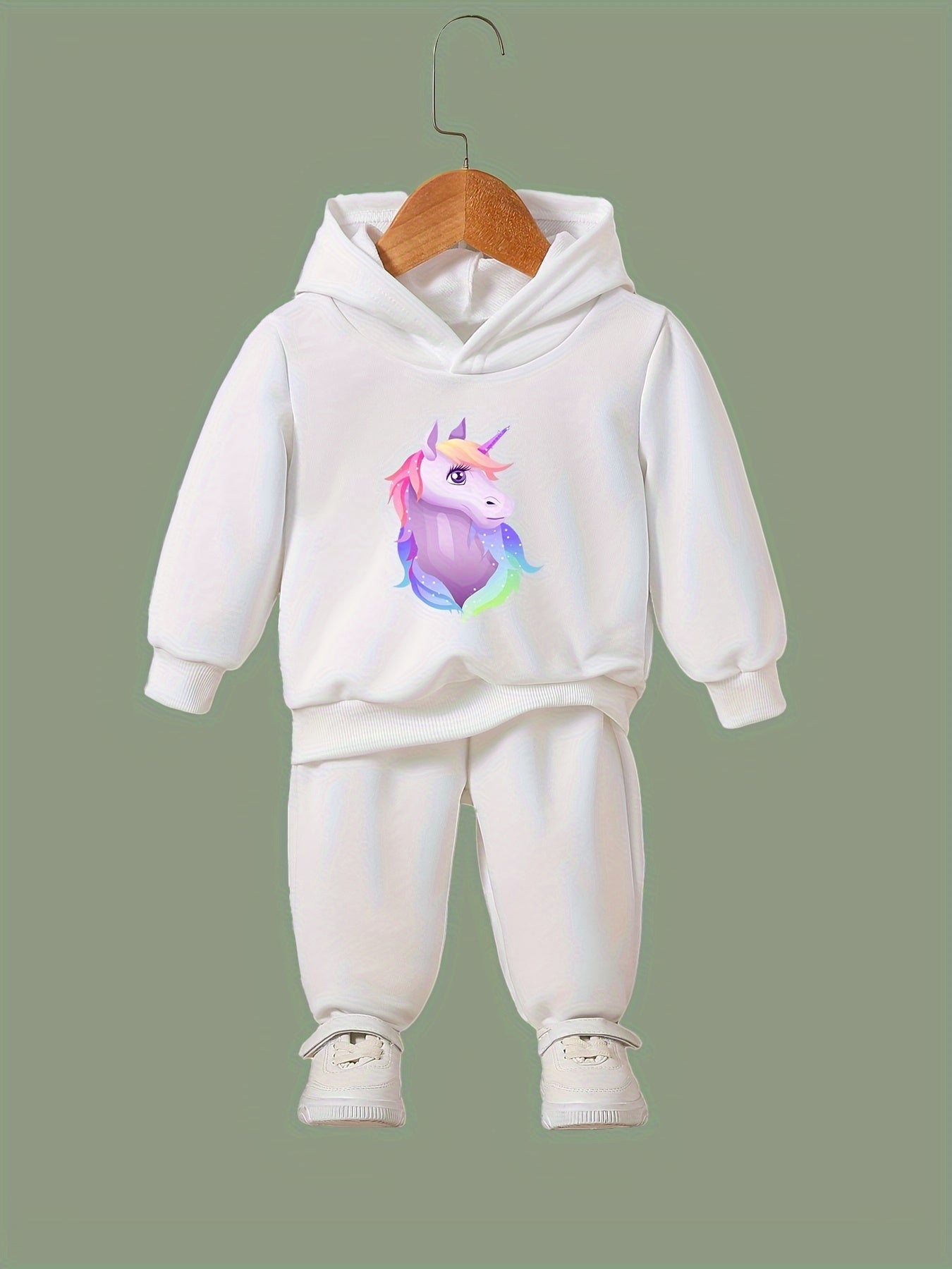 Girls 2pc Unicorn Hoodie & Solid Sweatpants Set Kids Clothes