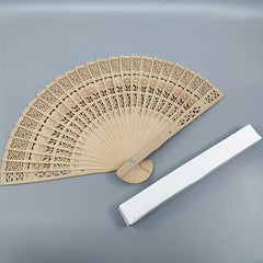 Chinese Vintage Wooden Folding Fan Sandalwood Hollow Design