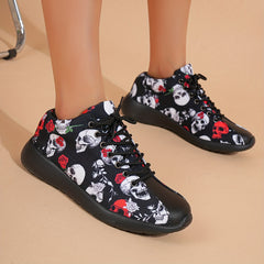 Women's Skull Pattern Lightweight Sneakers Lace Up Running Shoes