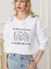 Flower Graphic Print Sweatshirt Long Sleeve Crew Neck Pullover Sweatshirt
