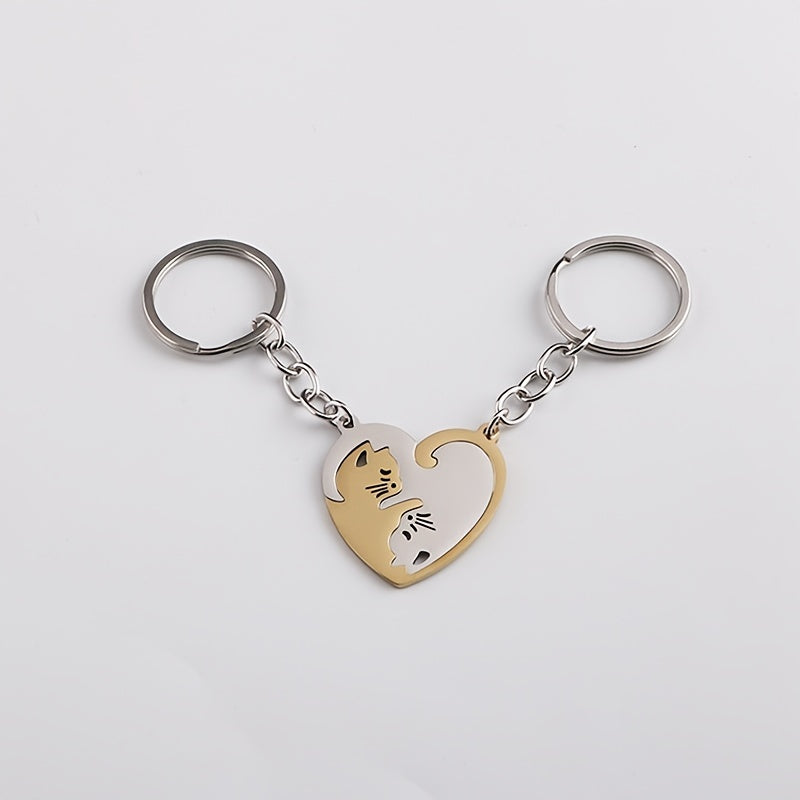 Cat Matching Keychain For Couples Friends Heart Keychains For Women Men