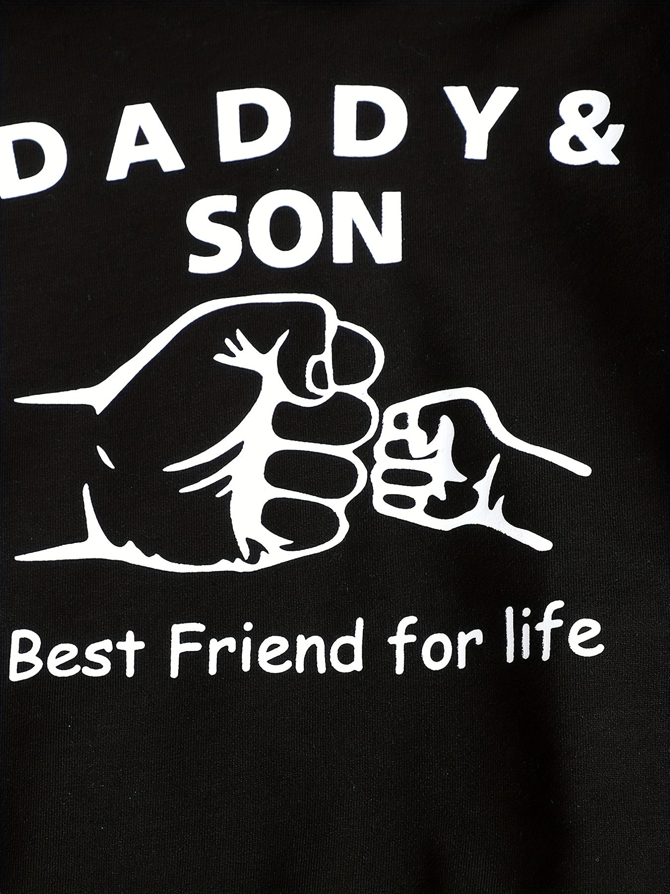 DAD SON Fist Graphic Print Boys Long Sleeve Hooded Sweatshirt&Denim Pants Set