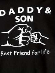 DAD SON Fist Graphic Print Boys Long Sleeve Hooded Sweatshirt&Denim Pants Set