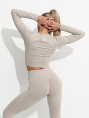 Slimming Ribbed Yoga Top Cropped Long Sleeve