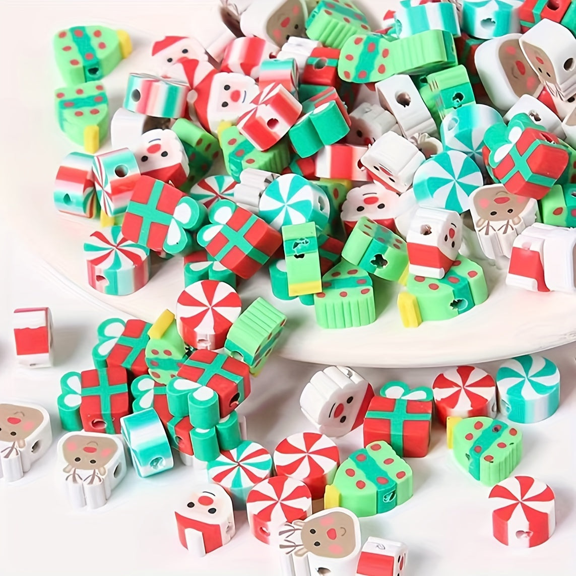 50pcs Christmas Polymer Clay Beads Jewelry Making DIY Bracelet Necklace