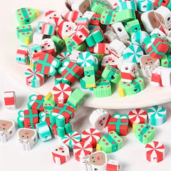 50pcs Christmas Polymer Clay Beads Jewelry Making DIY Bracelet Necklace