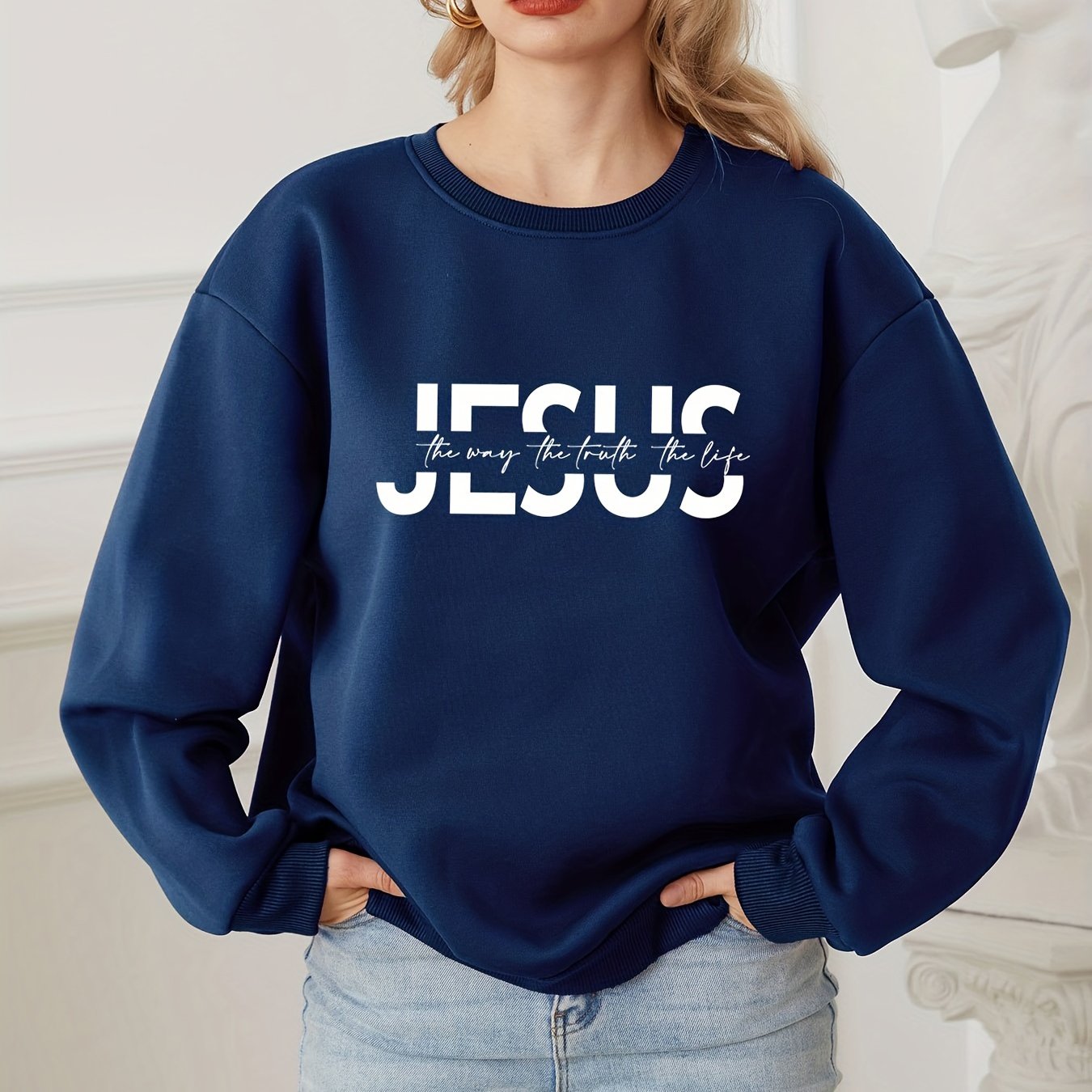 Jesus Print Long Sleeve Casual Sweatshirt for Women