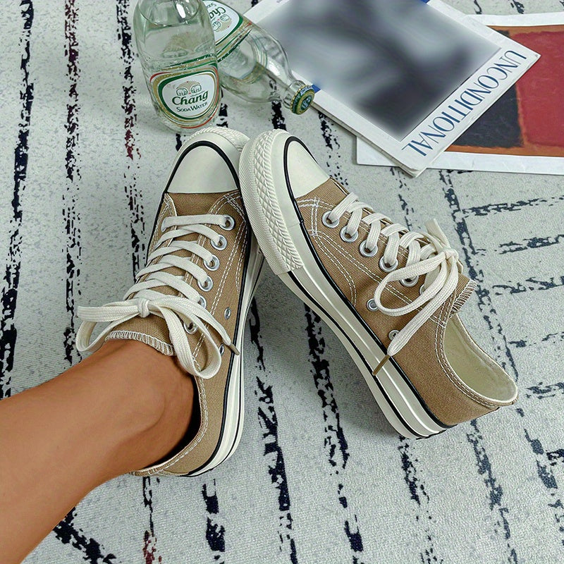 Women's Canvas Lace Up Sneakers Comfortable Low Top Shoes