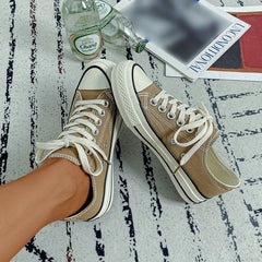 Women's Canvas Lace Up Sneakers Comfortable Low Top Shoes