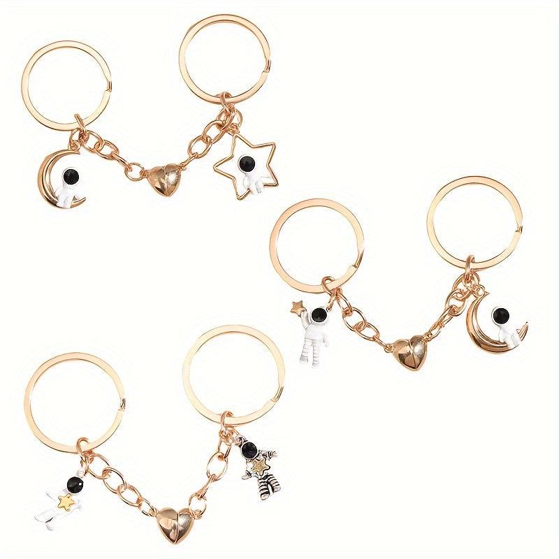 Metal Spaceman Heart Magnetic Key Ring Keychain Bag Purse Ornament Pendant