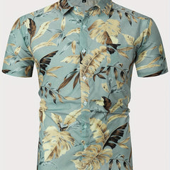Men's Flowers Print Short Sleeve Beach Shirt