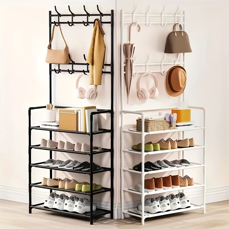 Shoe Rack with Clothes Storage Shelf Hanging Stand for Hats Coats