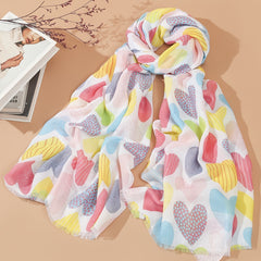Cartoon Print Square Scarf Frayed Edge Shawl Head Wrap Neckerchief Bandana