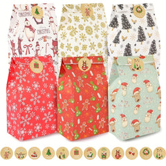 12pcs Christmas Paper Candy Bags with Gift Tag Stickers