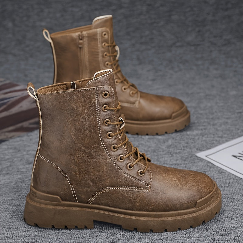 Men's Preppy Style Lace-up PU Leather Army Boots