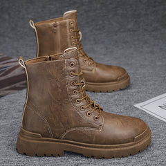 Men's Preppy Style Lace-up PU Leather Army Boots