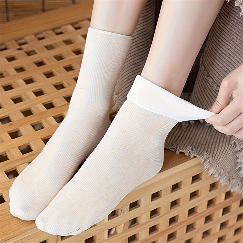 7 Pairs Plush Lined Mid Tube Socks Women's Stockings