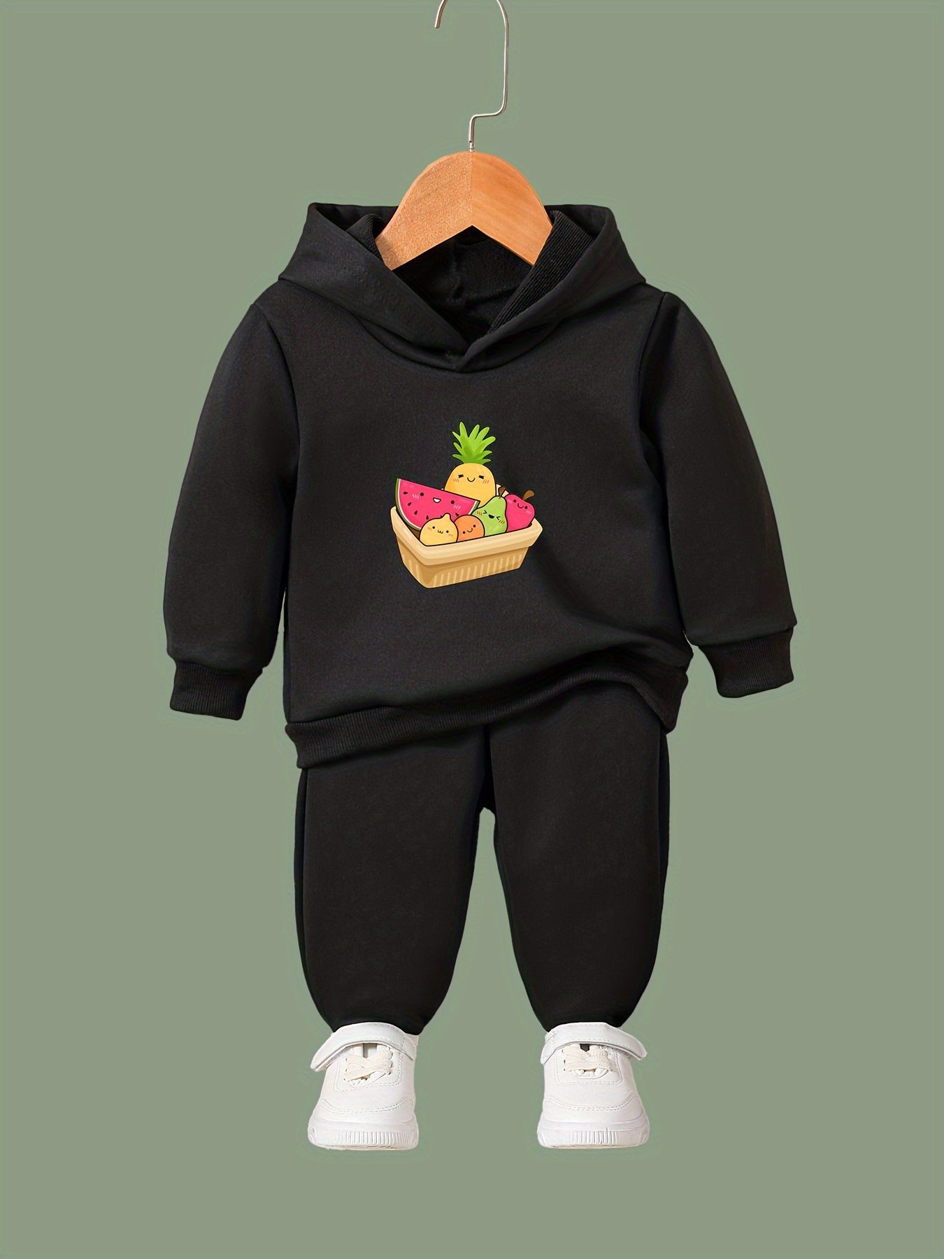 OERYUI Kids Cartoon Fruit Print Hooded Pullover Pants Set