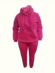 Solid Hooded Sweatshirt & Jogger Sweatpants Set
