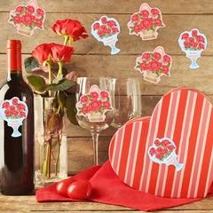 100pcs Red Rose Bouquet Happy Decorative Stickers 5.08cm