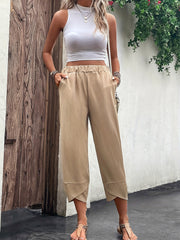 Solid Cropped Carrot Pants Casual Elastic Waist Versatile Pants