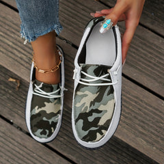 Women's Camo Canvas Slip-On Walking Shoes Block Flat Comfort