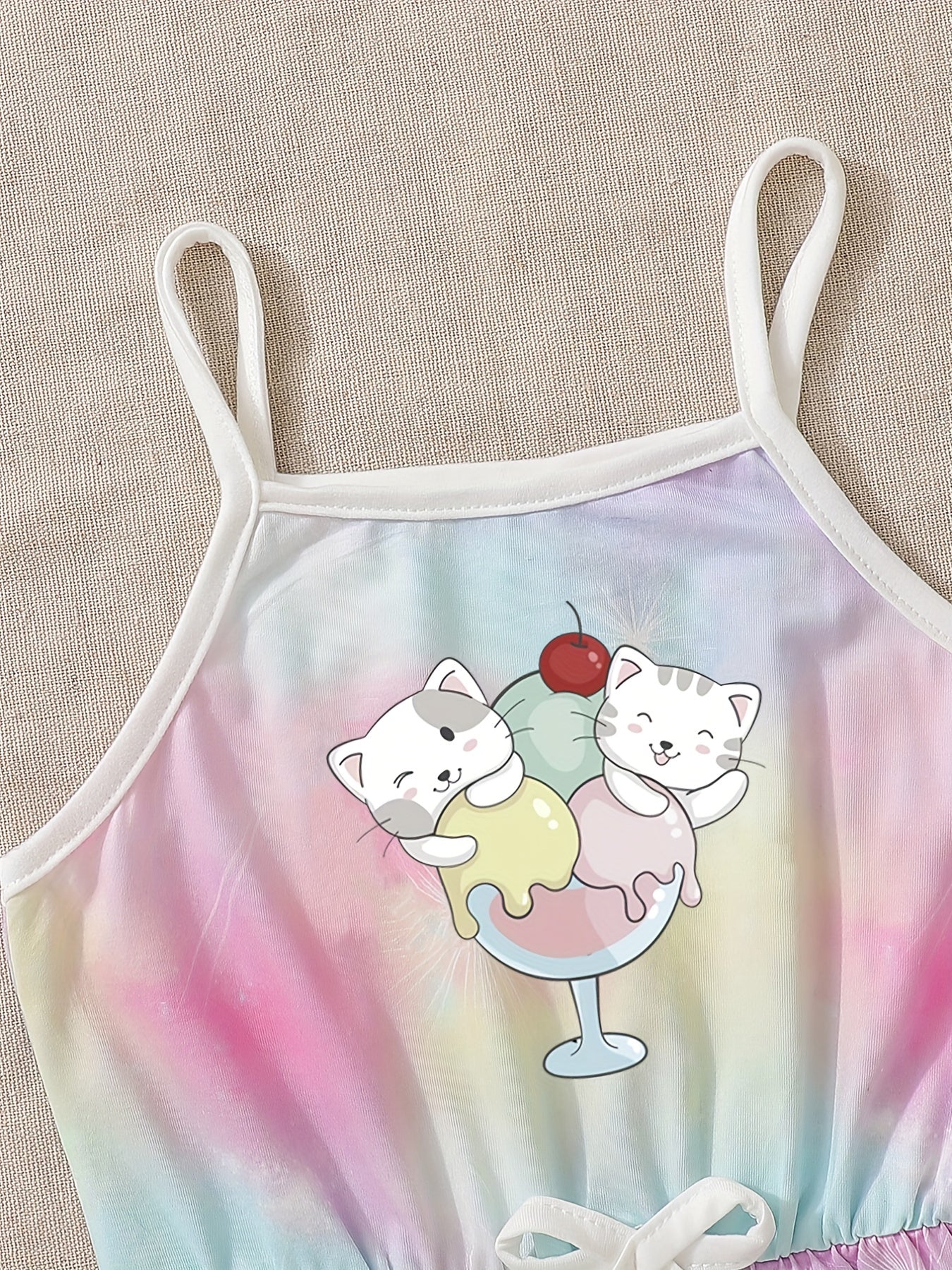 Toddler Girls Tie Dye Ice Cream Cat Romper Jumpsuit