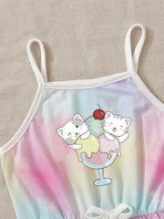 Toddler Girls Tie Dye Ice Cream Cat Romper Jumpsuit