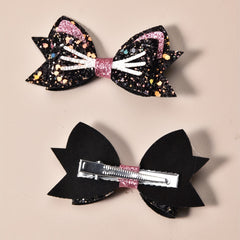 2pcs Girls Sequins Wild Cats Swallowtail Bangs Clip Hair Accessories