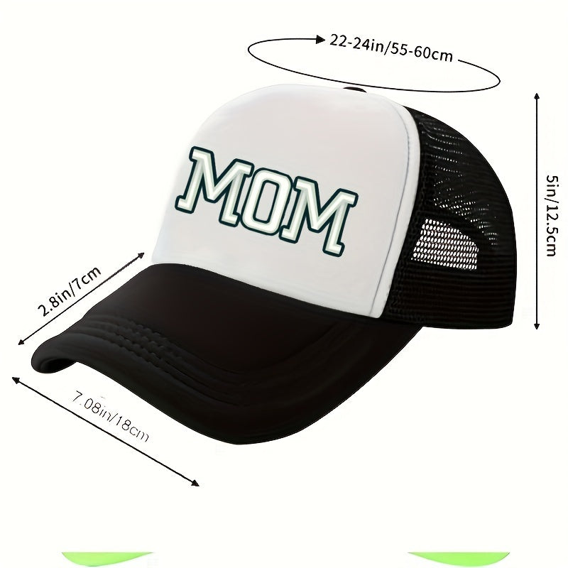 Mom Printed Trucker Hat Casual Mesh Baseball Cap Adjustable Sunscreen Dad Hats