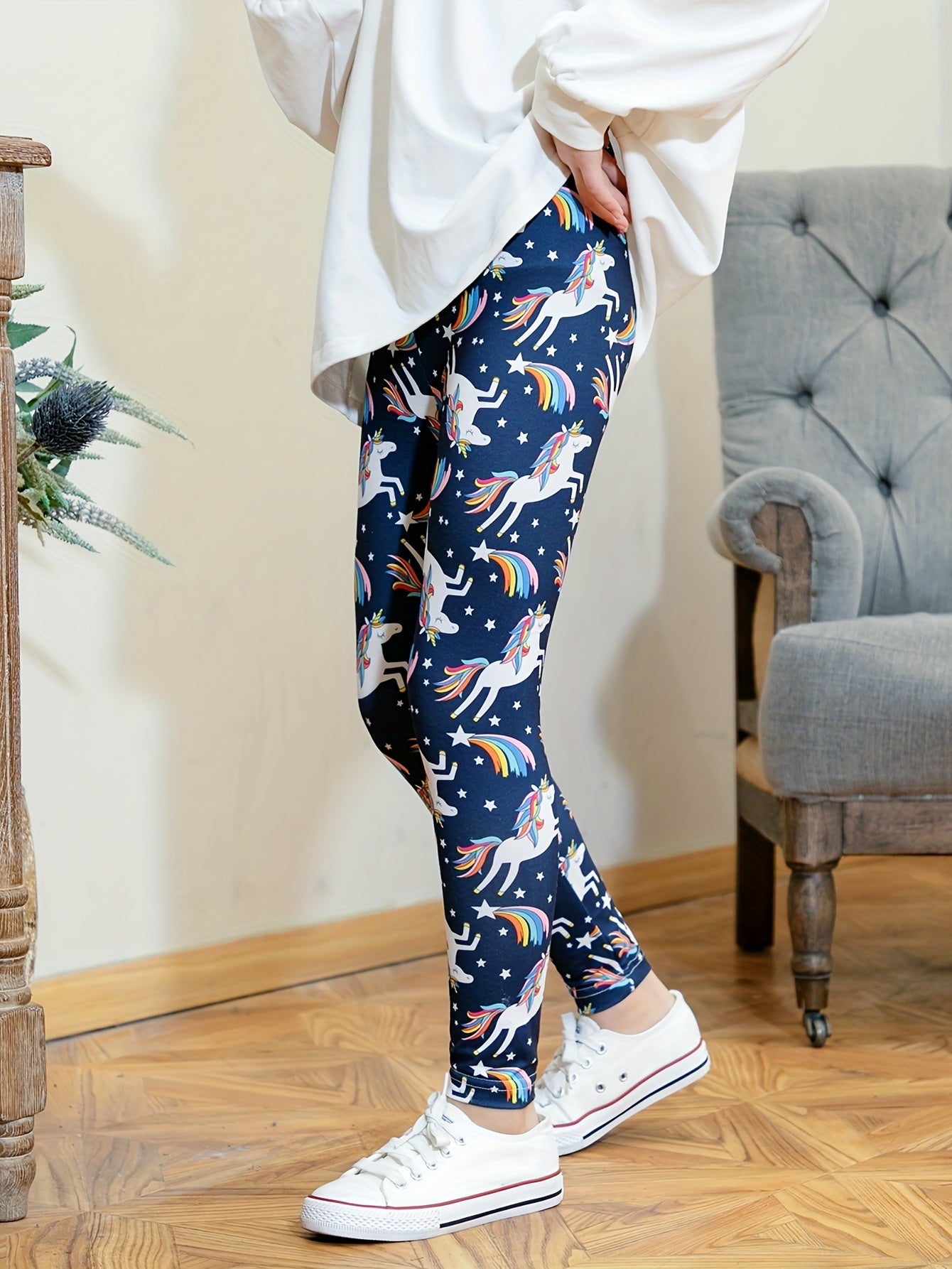 Unicorn Print Skinny Leggings For Girls