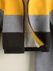 2pcs Boys Casual Block Long Sleeve Zip Up Sweatshirt & Sweatpants Sets