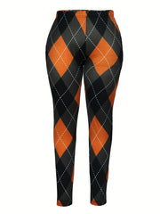 Casual Leggings Women's Plus Rhombus Print Medium Stretch Skinny Leggi