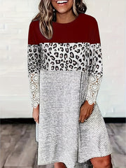Colorblock Stripe & Leopard Print Lace Dress