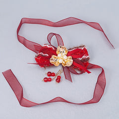 Red Bridal Wrist Wreath Bracelet Bridesmaids Beads Wedding Dress Accessories