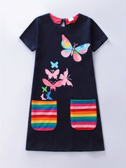 Toddler Girls Butterfly Graphic Rainbow Pocket Cotton Dress