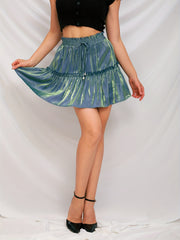 Y2K Drawstring Waist Tiered Mini Skirt Ruffle Trim Skirt