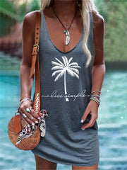 Coconut Tree Print Dress Casual Summer Cami Dress