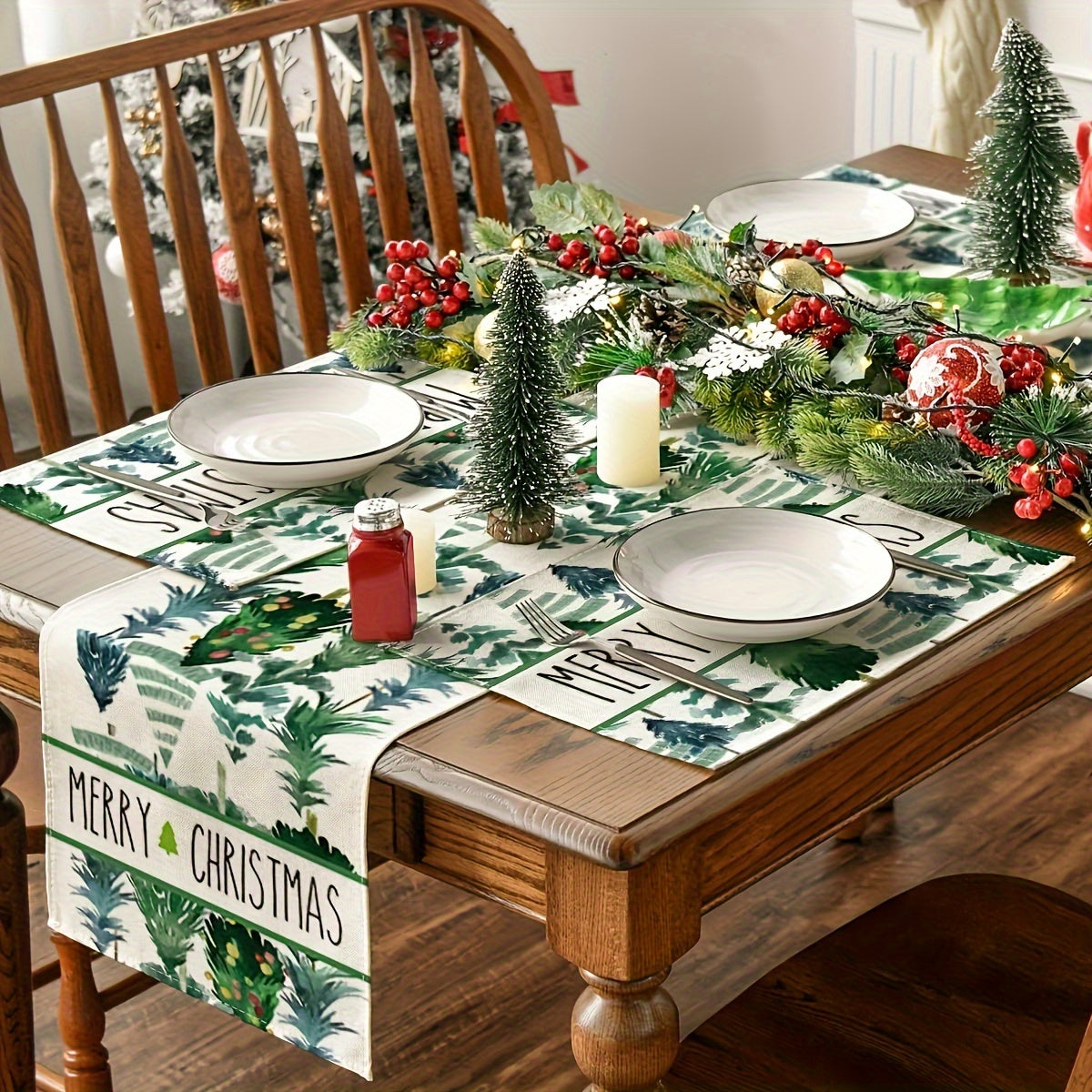 Watercolor Christmas Themed Table Mat Cover