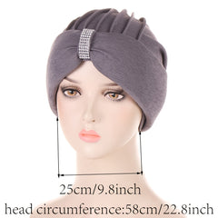 Colorful Women Head Scarf Turban Hat Rhinestone Beanie Pleated Headwrap