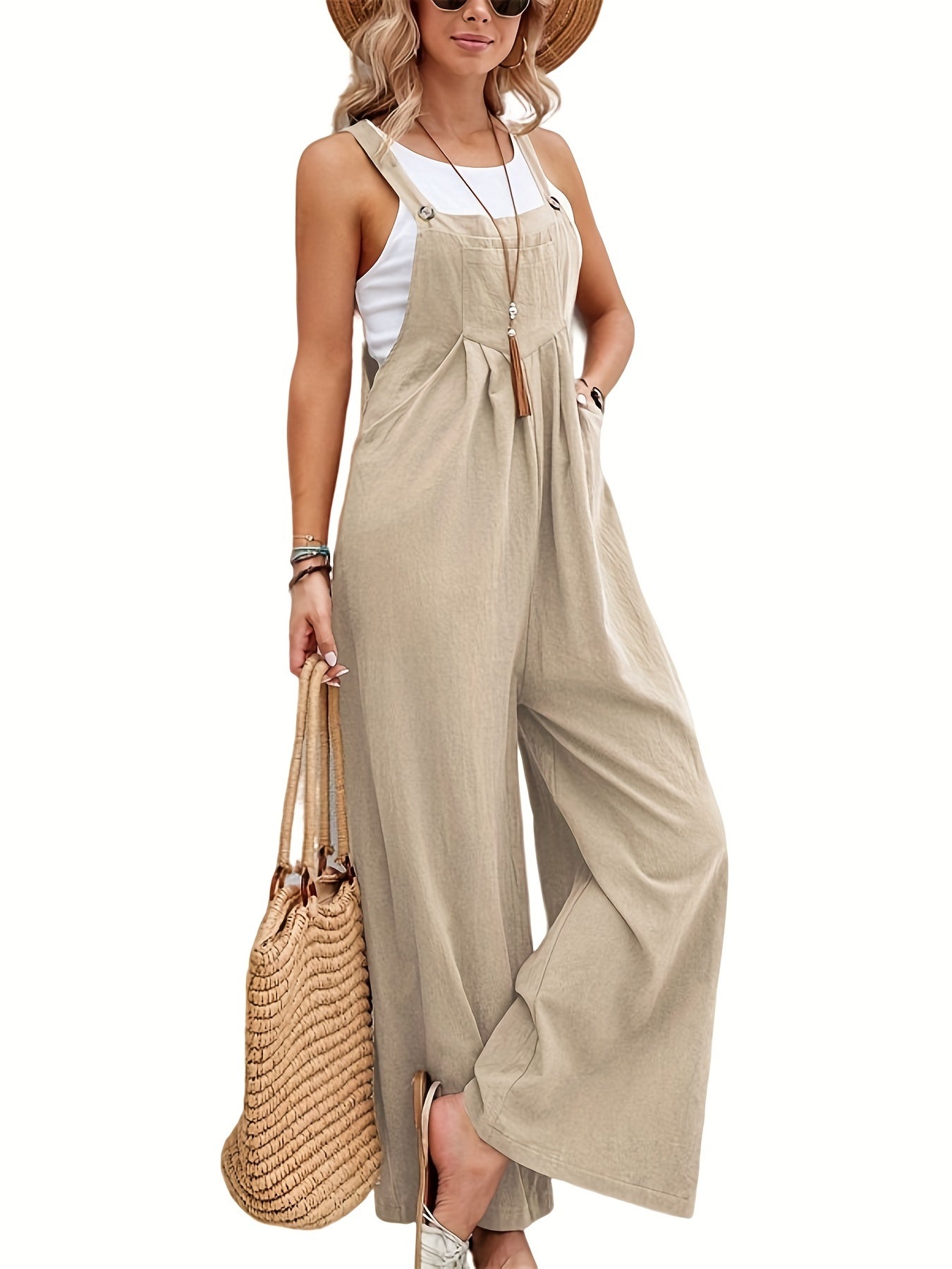 Wide Leg Overall Jumpsuit Casual Button Overall Jumpsuit