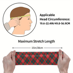 Vintage Plaid Headband Red Checkered Pattern Soft Fabric Adjustable Ear Loops