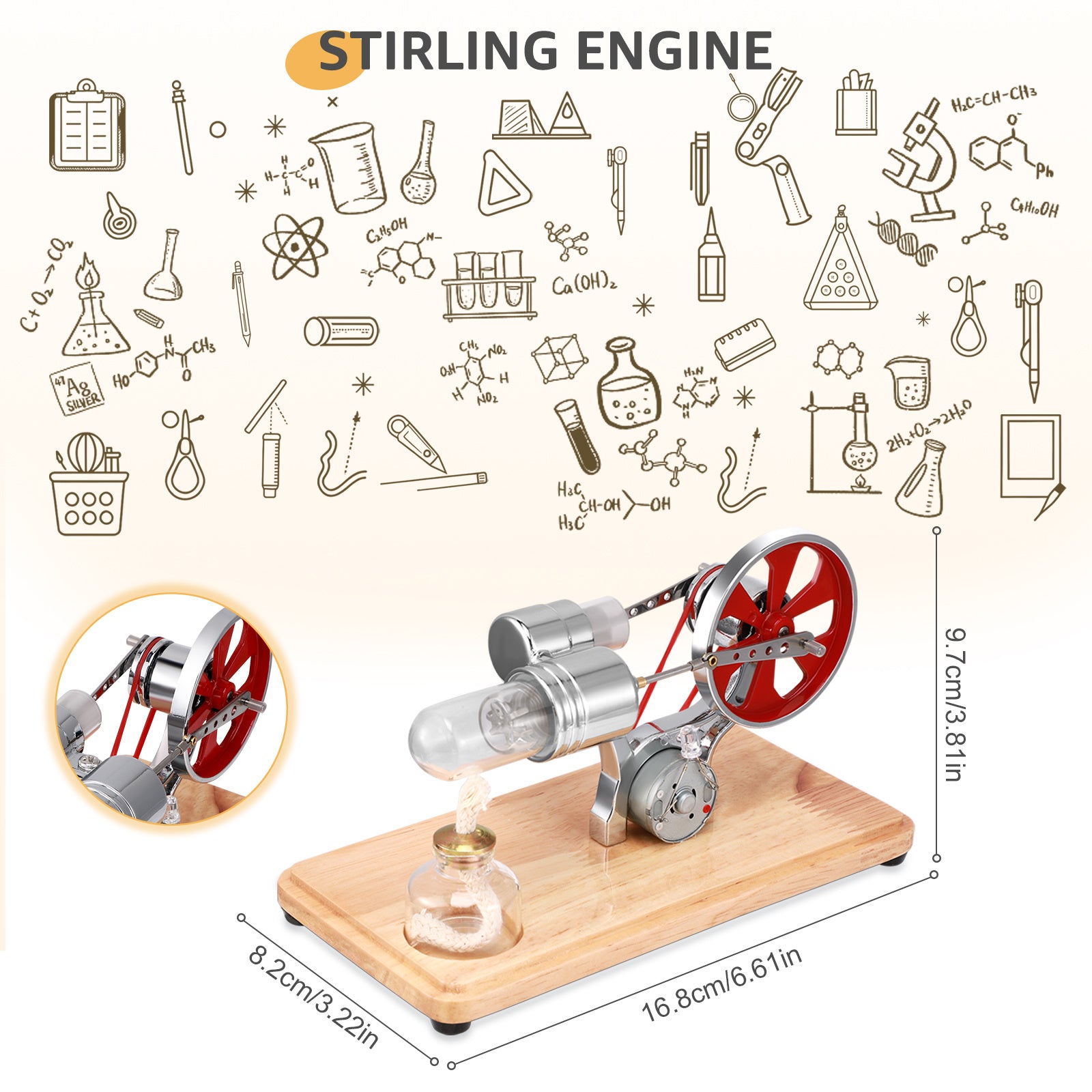 Mini Stirling Engine Motor Kit LED Generator Science Kit