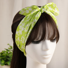 Green Silk Square Flower Print Scarf Head Band
