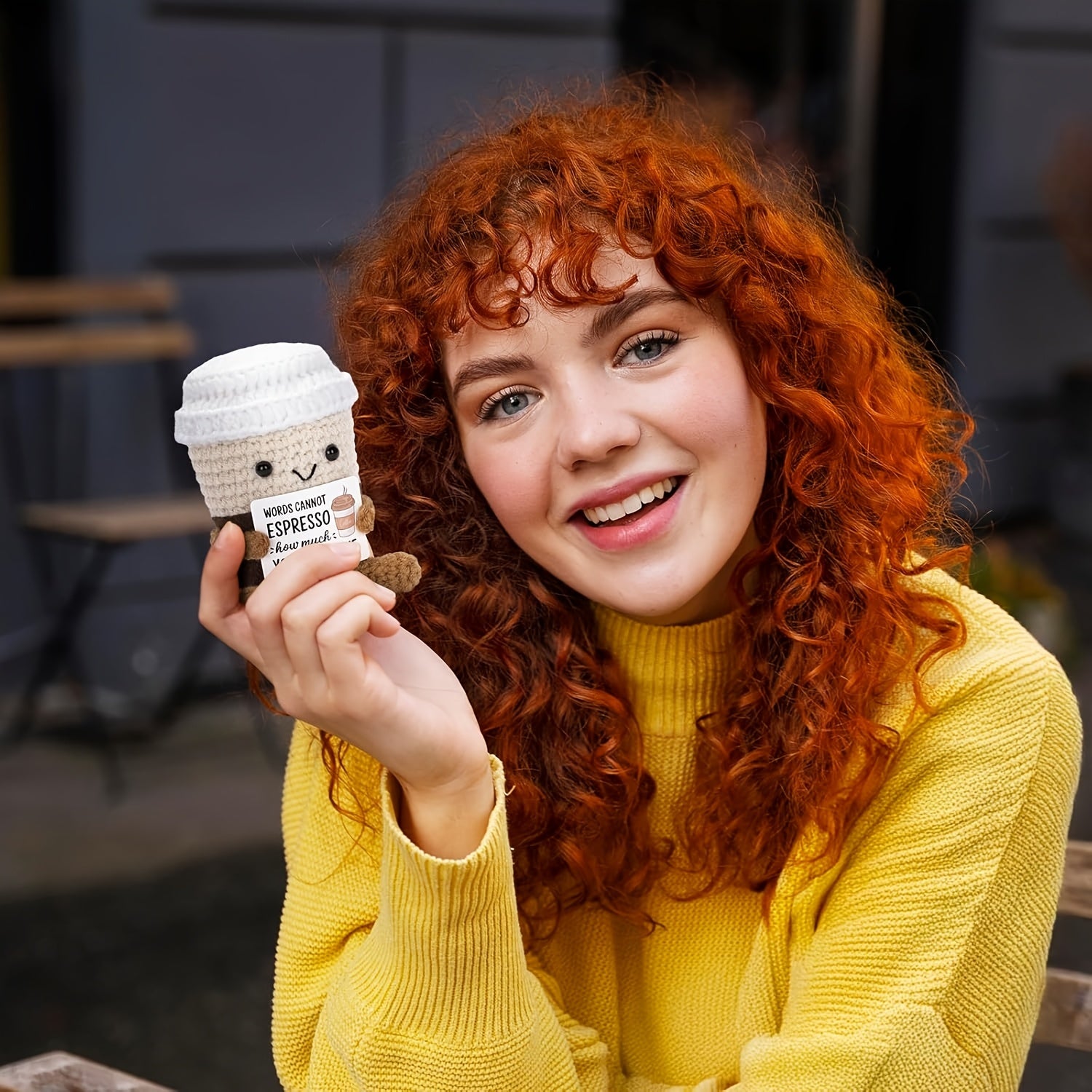 Funny Positive Gag Gift Fabric Tea Cup Craft Doll with Uplifting Quote