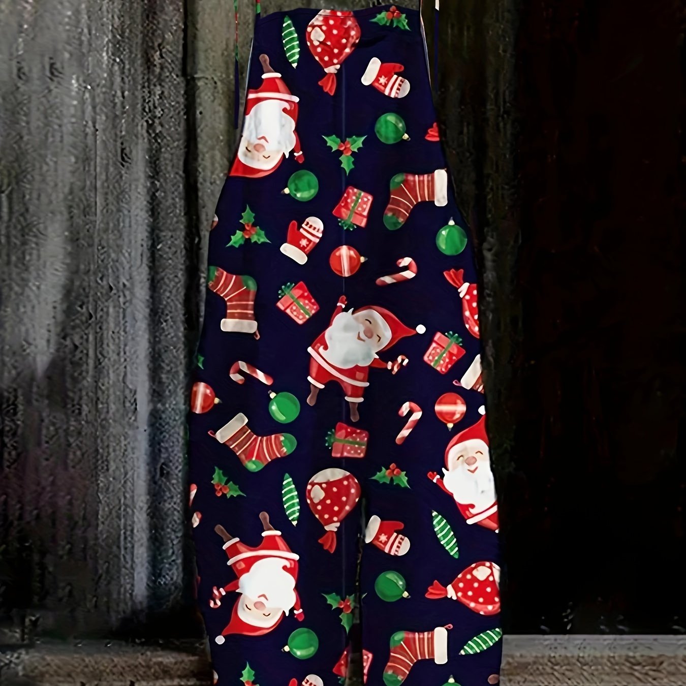 Christmas Graphic Print Tie Shoulder Jumpsuit