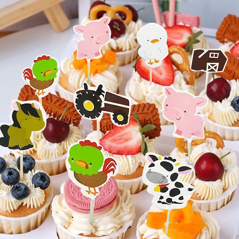 24pcs Farm Animal Cupcake Toppers Chickens Ducks Cows Horses