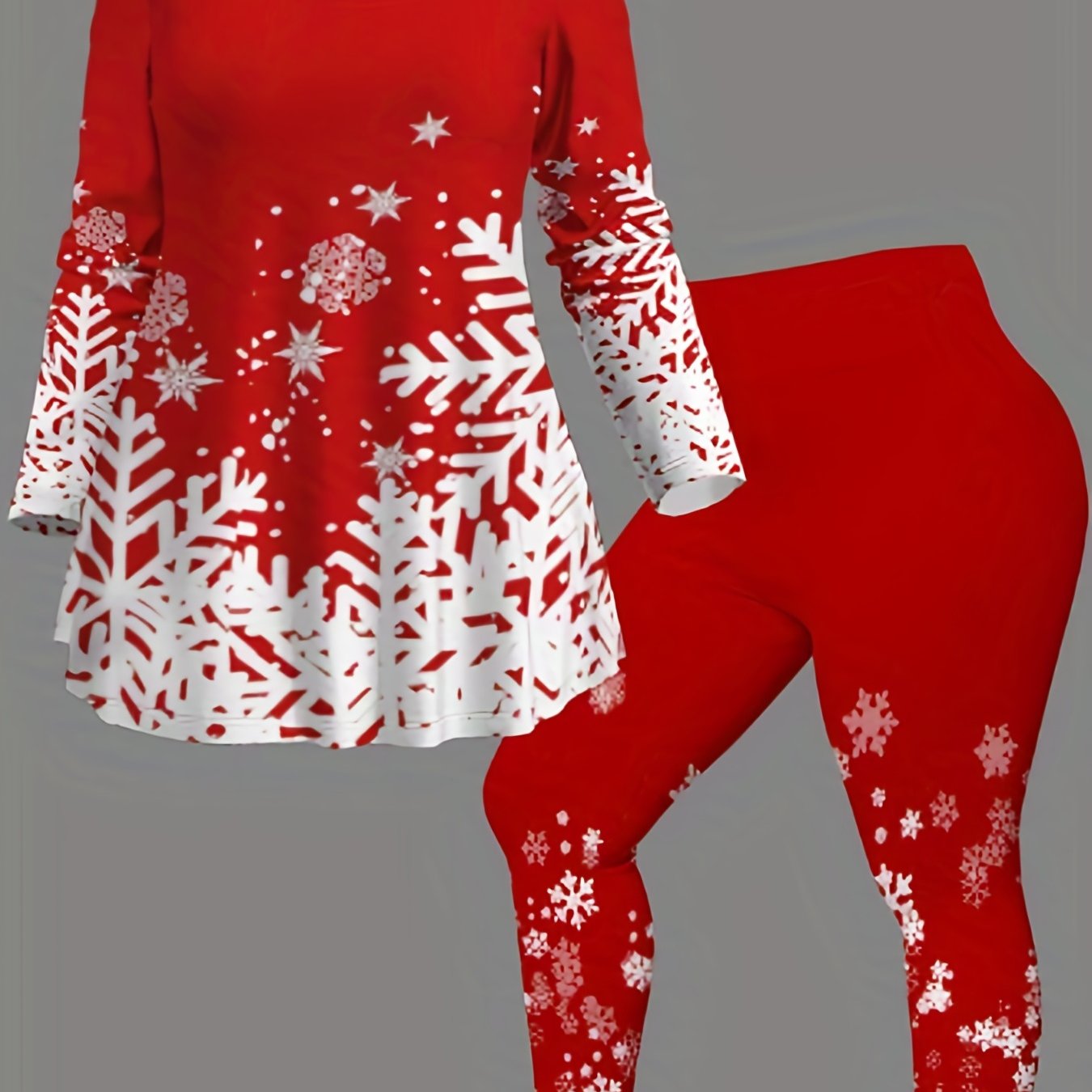 Plus Size Snowflake Print Top & Leggings Set